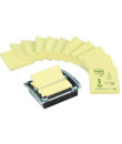 Z-Notes Post-it recyclées jaunes 76mmx76mm 12 blocs et dévidoir offert POST-IT