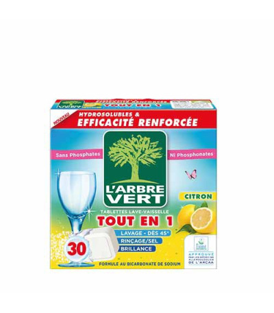 Tablettes lave vaisselle écologique Citron Tout en 1 L'ARBRE VERT