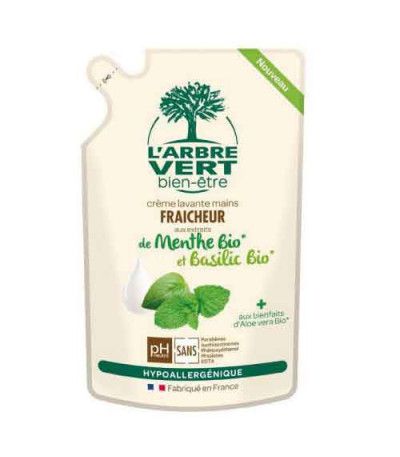 Recharge Crème-lavante écologique menthe basilic L'ARBRE VERT