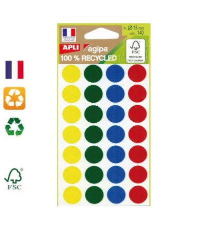 Etiquettes gommettes colorées & recyclées 15mmx140 FSC AGIPA