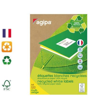Etiquettes A4 recyclées blanches 4 étiquettes par page AGIPA