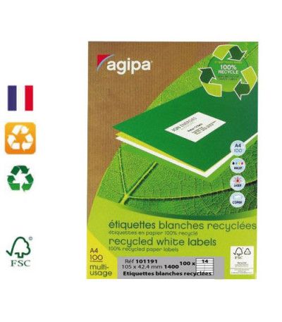 Etiquettes adresses recyclées blanches 105 x 42.40 mm par 1400 APLI-AGIPA